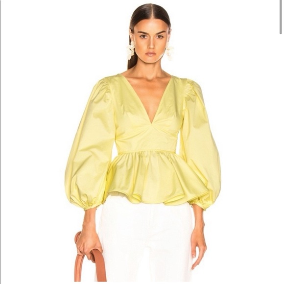 ❌SOLD❌ STAUD Luna Puff Sleeve Peplum Top In Daffodil - Picture 5 of 10